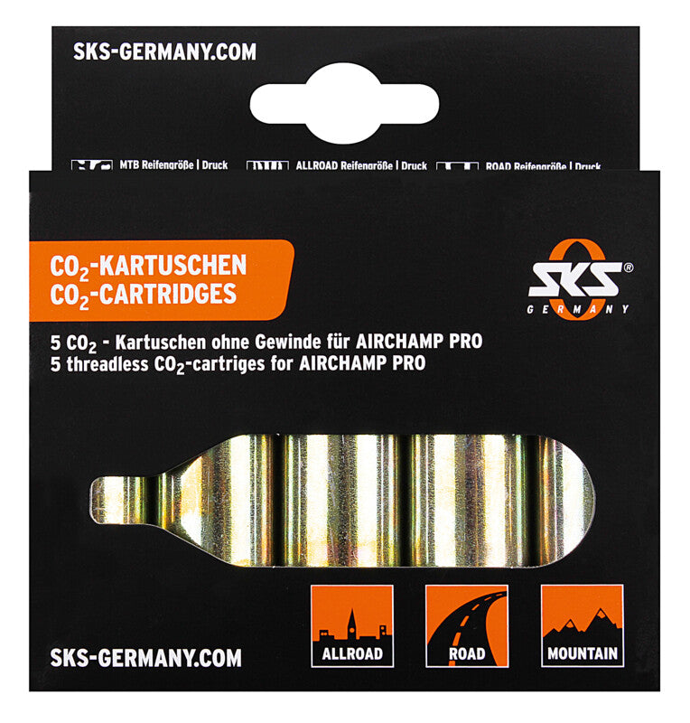 SKS GERMANY CO2-Kartuschen ohne Gewinde für Airchamp golden 5 Stk. x 16 g