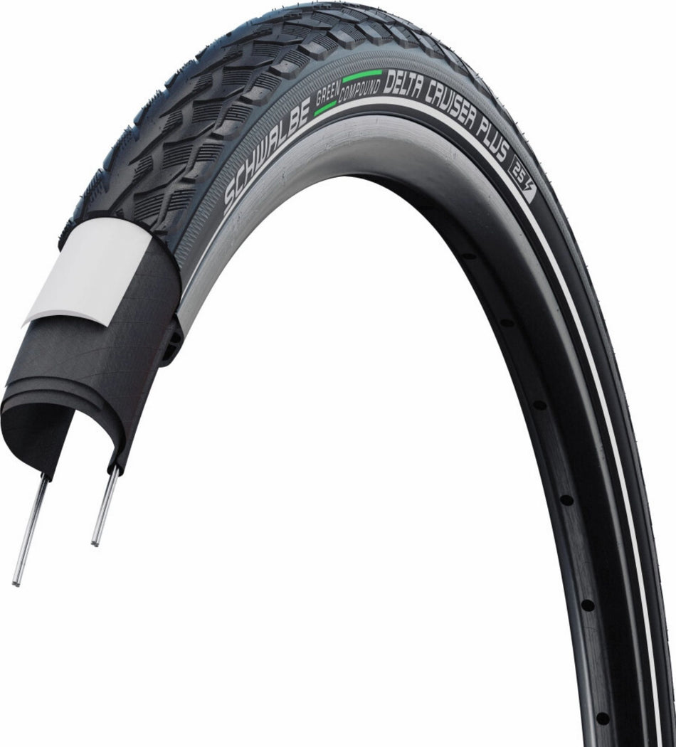 Schwalbe Delta Cruiser Plus PunctureGuard, Active Line, Tube Drahtreifen 26", Green whitewall/reflex 37-590