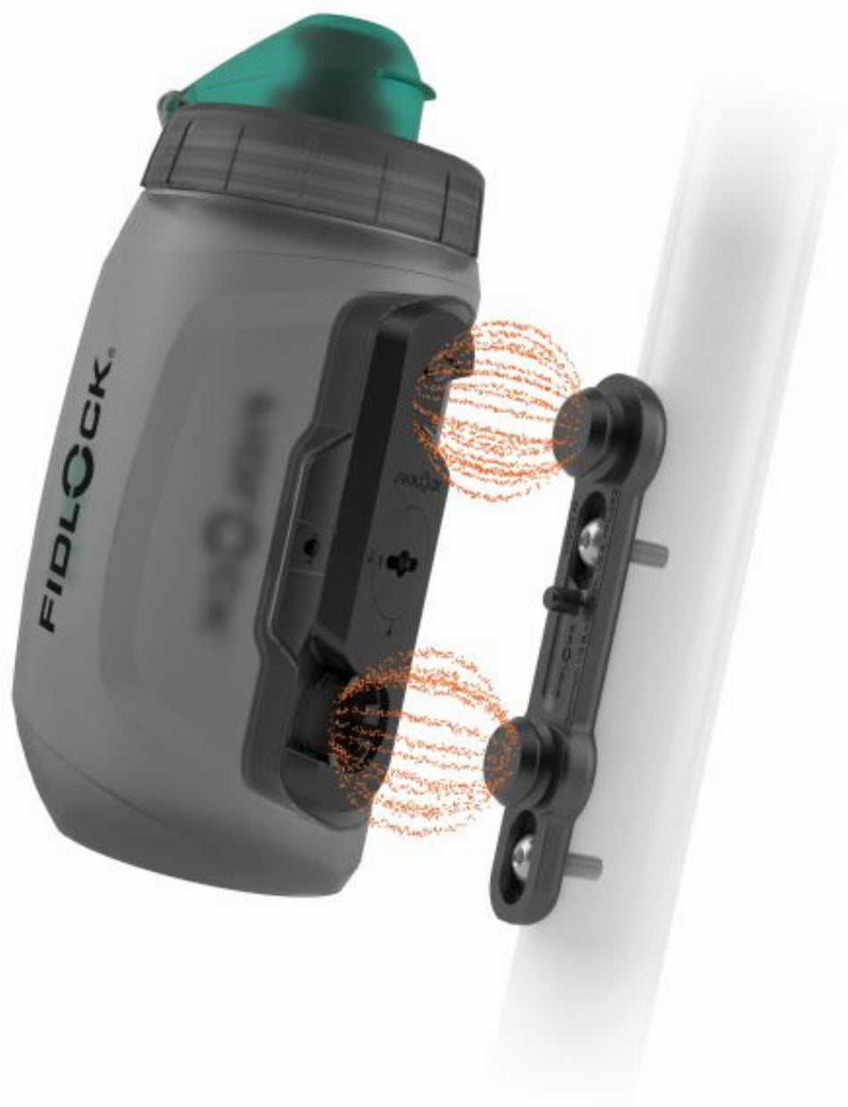 Fidlock Twist Antibacterial Trinkflasche inkl. magnet-mechanischem Flaschenhaltersystem für Fahrradrahmen transparent schwarz/hellgrüne Staubkappe