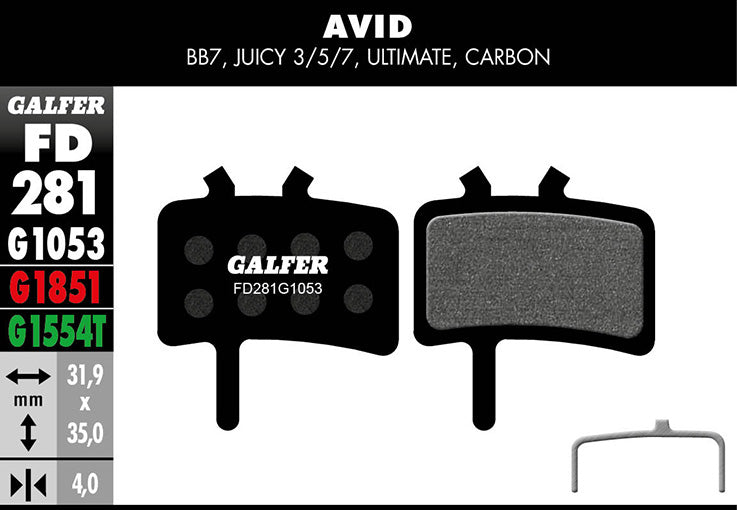 Galfer Bremsbelag Performance AVID/ PROMAX BB7, Juicy 3/5/7/Ultimate/Carbon, DS 31,9 x 35 x 4 mm 1 Paar schwarz