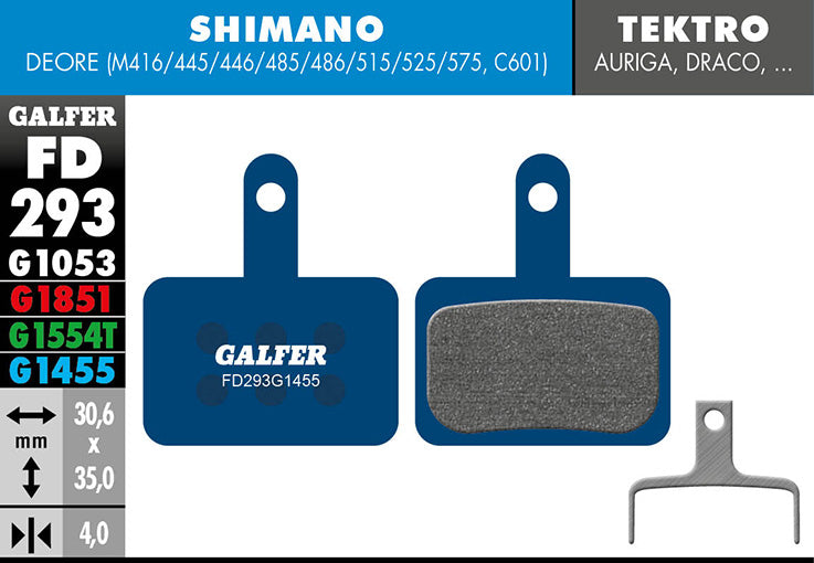 Galfer Bremsbelag Road Deore BR-M4146/445/446/485/486/515/525/575, BR-C601 30,6 x 35 x 4 mm 1 Paar blau