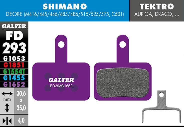 Galfer E-Bike Bremsbelag Shimano/Tektro/TRP - Alivio BR-MT200, Deore 30,6 x 35 x 4 mm 1 Paar violett
