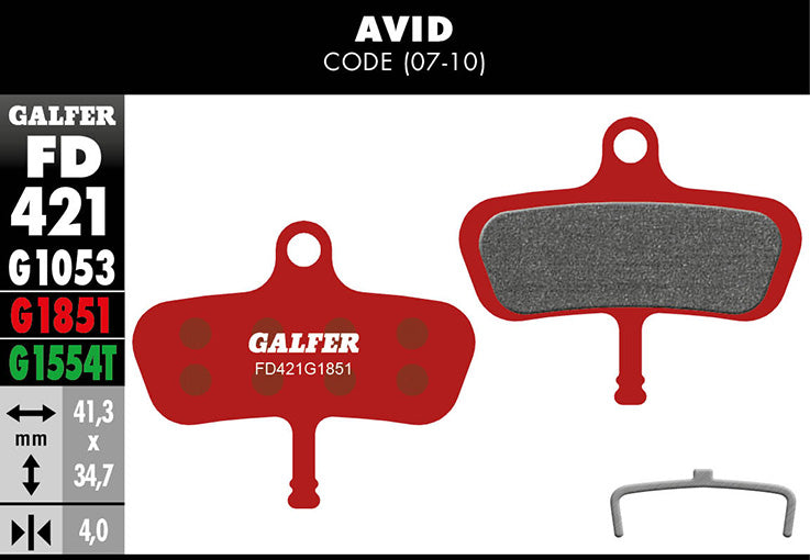 Galfer Bremsbelag Advanced AVID – Code 2007 41,3 x 34,7 x 4 mm 1 Paar rot