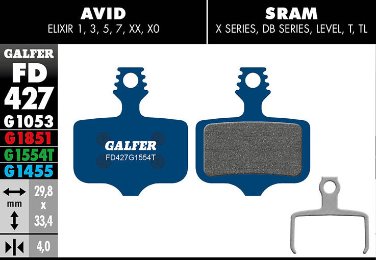 Galfer Bremsbelag Road SRAM XX, X0, X7, X9, DB, Level, T, TL, Red/Rival AXS 29,8 x 33,4 x 4 mm 1 Paar blau