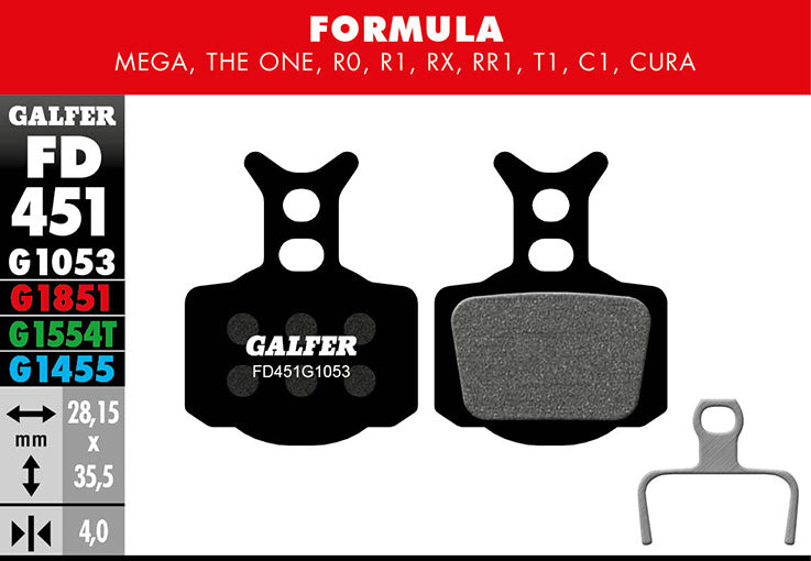 Galfer Bremsbelag Performance Formula - Mega, The One, R0. R1, RX, RR1, T1, C1 28,15 x 35,5 x 4 mm 1 Paar schwarz