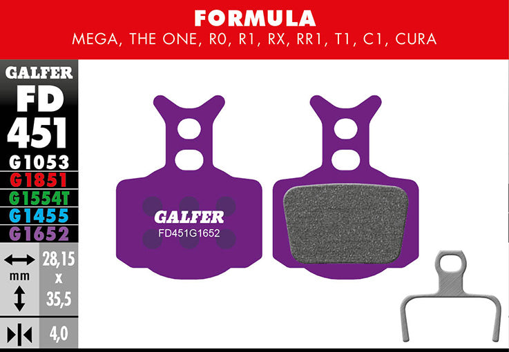 Galfer E-Bike Bremsbelag Formula R - Mega, The One, R0. R1, RX, RR1, T1, C1 28,15 x 35,5 x 4 mm 1 Paar violett