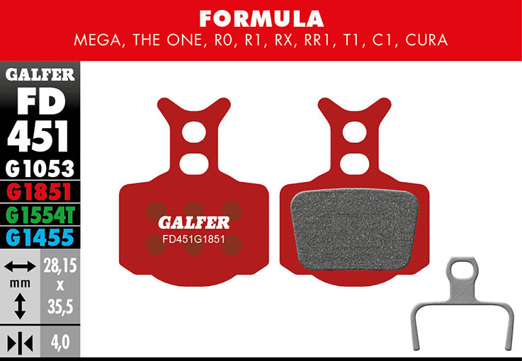 Galfer Bremsbelag Advanced Formula - Mega, The One, R0. R1, RX, RR1, T1, C1 28,15 x 35,5 x 4 mm 1 Paar rot