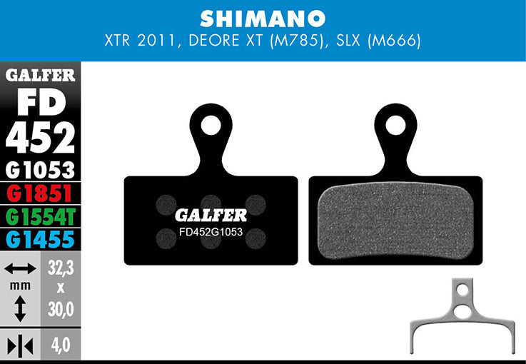 Galfer Bremsbelag Performance Shimano – XTR 2011 BR-M985, Deore XT BR-M785, SLX 32,3 x 30 x 4 mm 1 Paar schwarz