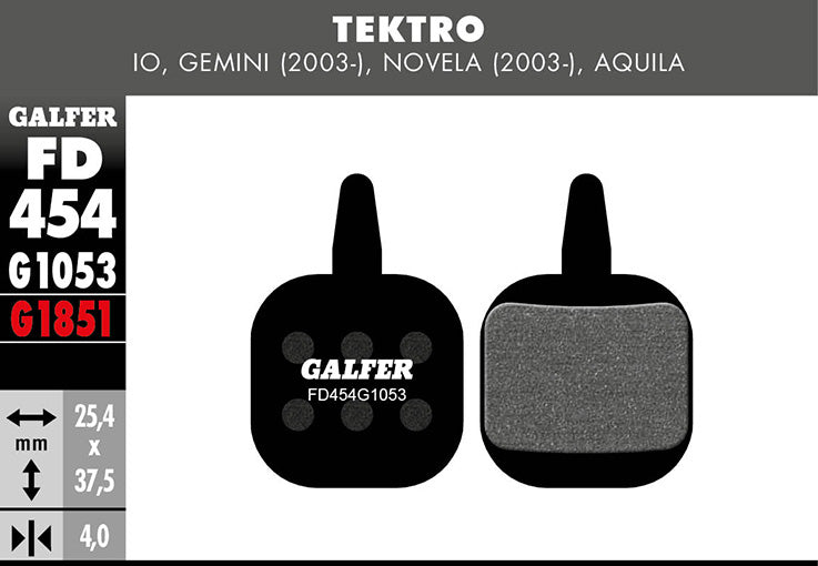 Galfer Bremsbelag Performance Tektro 25,4 x 37,5 x 4 mm 1 Paar schwarz