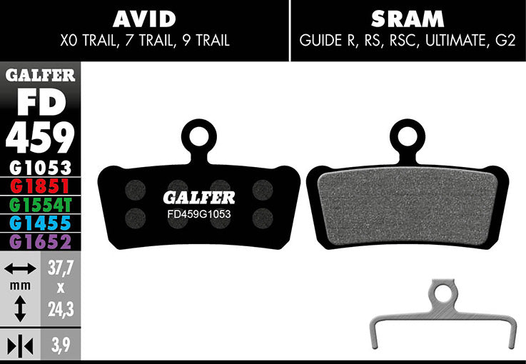 Galfer Bremsbelag Performance AVID – X0/ 7/ 9 Trail, SRAM Guide, Trickstuff C42 37,7 x 24,3 x 3,9 mm 1 Paar schwarz