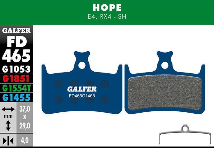 Galfer Bremsbelag Road Hope E4, RX4-Shimano 37 x 29 x 4 mm 1 Paar blau