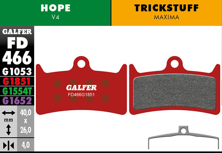 Galfer Bremsbelag Advanced Hope V4/Trickstuff Maxima 40 x 26 x 4 mm 1 Paar rot