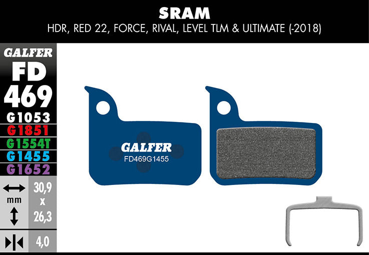 Galfer Bremsbelag Road SRAM HRD, Red/ Force/ Rival 22, CX1, Apex 1, Level 30,9 x 26,3 x 4 mm 1 Paar blau