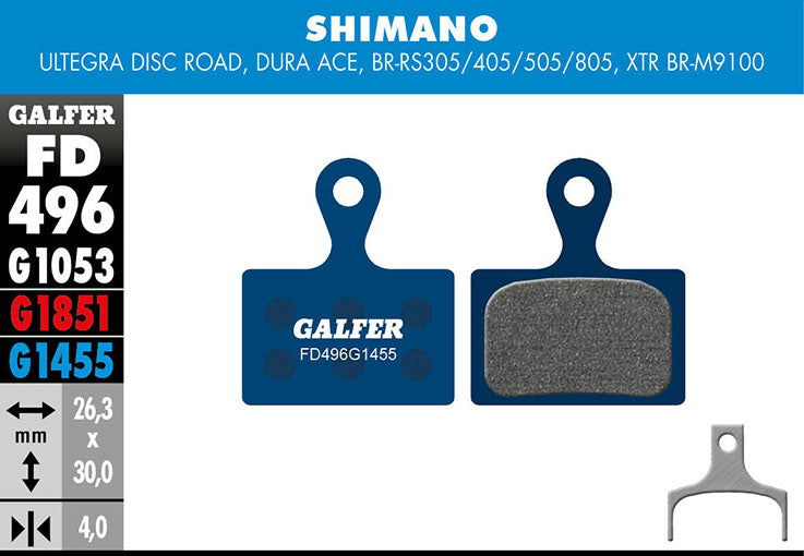 Galfer Bremsbelag Road Shimano - Ultegra Disc Road, Dura Ace, BR-RS305/405/505/ 26,3 x 30 x 4 mm 1 Paar blau