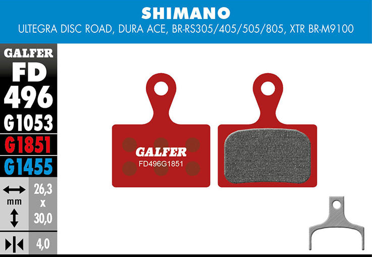 Galfer Bremsbelag Advanced Shimano - Ultegra Disc Road, Dura Ace, BR-RS305/405 26,3 x 30 x 4 mm 1 Paar rot