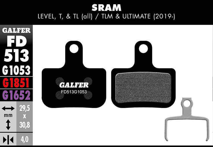 Galfer Bremsbelag Performance SRAM Level, T, TL (alle), TLM & Ultimate (2019-2026) 29,5 x 30,8 x 4 mm 1 Paar schwarz