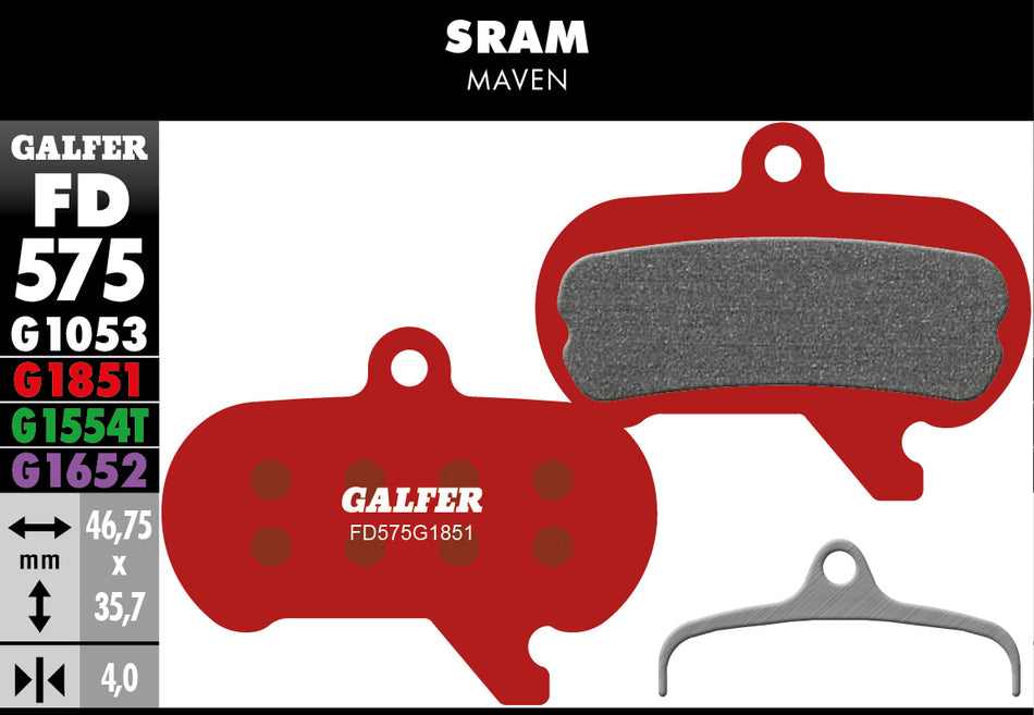 Galfer Bremsbelag Advanced SRAM Maven 46,75 x 35,7 x 4 mm 1 Paar rot