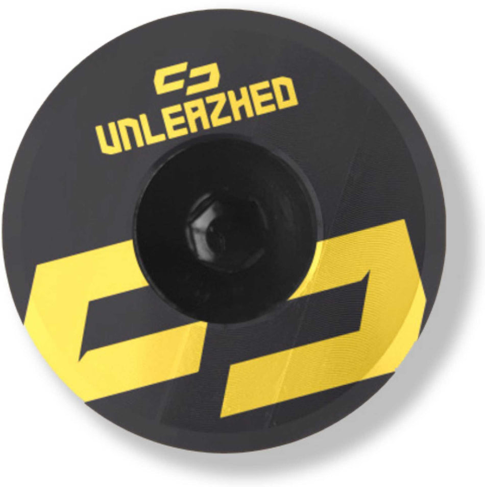 Unleazhed AL01 Top Cap Aluminium Logo Skin 1 pcs, 1 aluminium screw M6 yellow