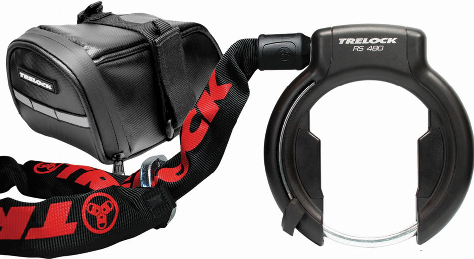 Trelock RS 480 AZ BAL + ZR 355 Rahmenschloss inkl. Einsteckkette + Satteltasche schwarz 100 cm