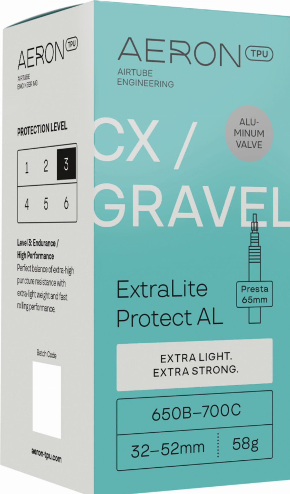 Aeron/TPU CX/Gravel - ExtraLite Protect AL 32-52 mm Schlauch 27,5"-28" black Ventil SV 65 mm