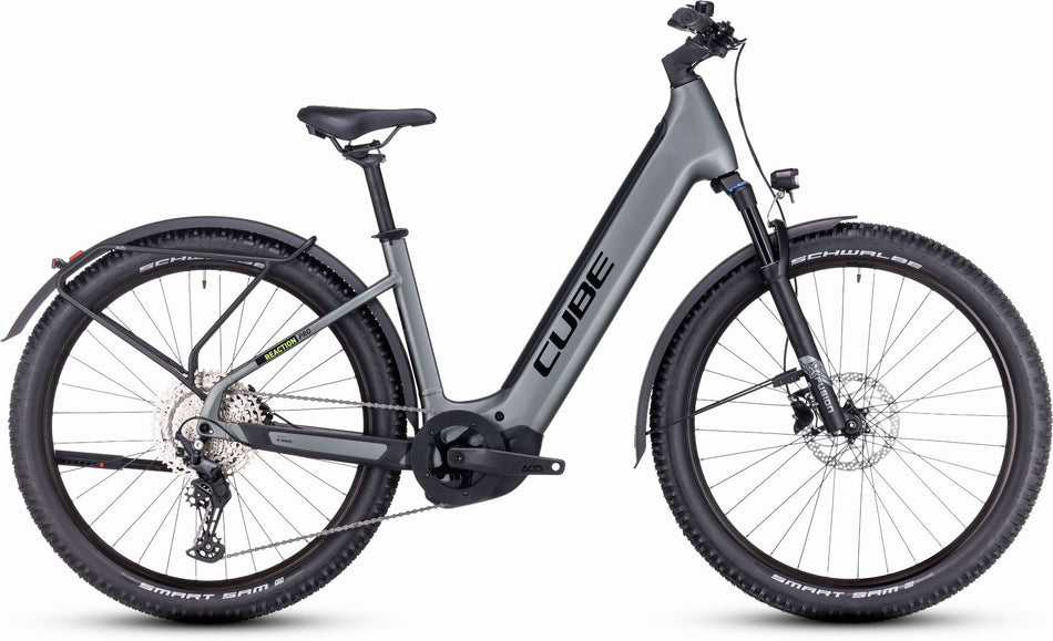 Cube Reaction Hybrid Pro 500 Wh Allroad E-Bike Hardtail Easy Entry 27,5" flashgrey´n´green