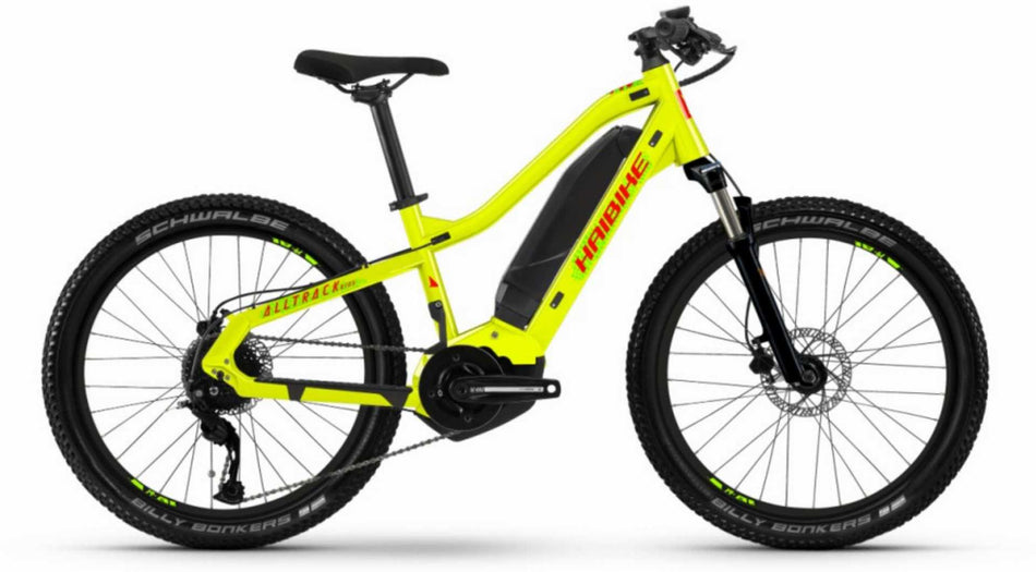 Haibike AllTrack Kids 400 Wh E-Bike Kinderrad Diamant 24" gloss lime/crystal red XS/34