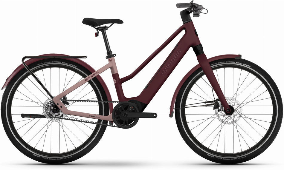 Winora iRide Pure R5f 400 Wh E-Bike Trapez 27,5" red velvet matt, rose tan matt
